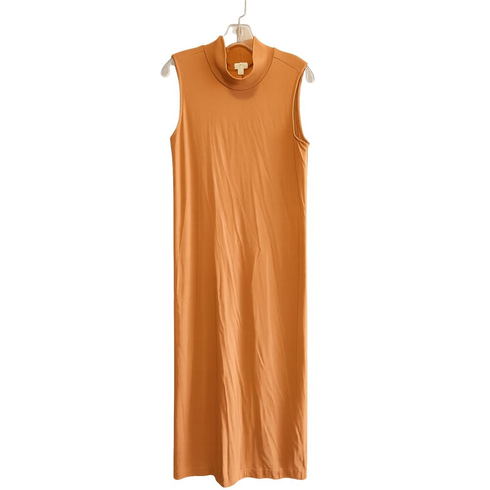 CUYANA Open Back Mock Neck Midi Jersey Dress Camel Orange Medium